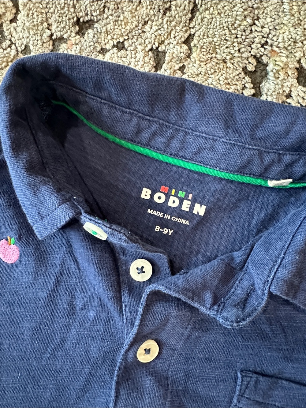 Mini Boden Boys' Navy Apple Embroidered Polo Shirt - Picture 2 of 4